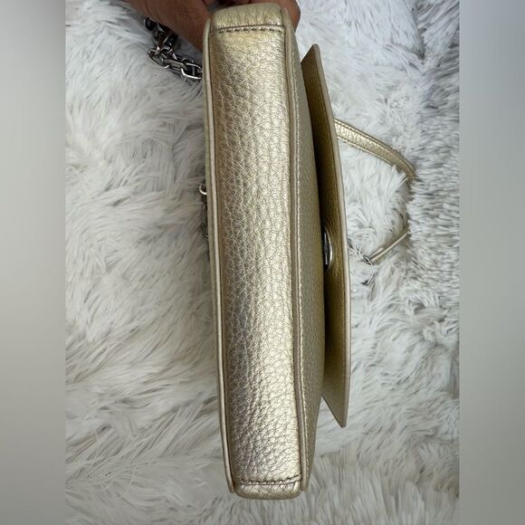 Tory Burch Robinson Metallic Gold Leather Crossbody Removable chain NWOT - Picture 8 of 14